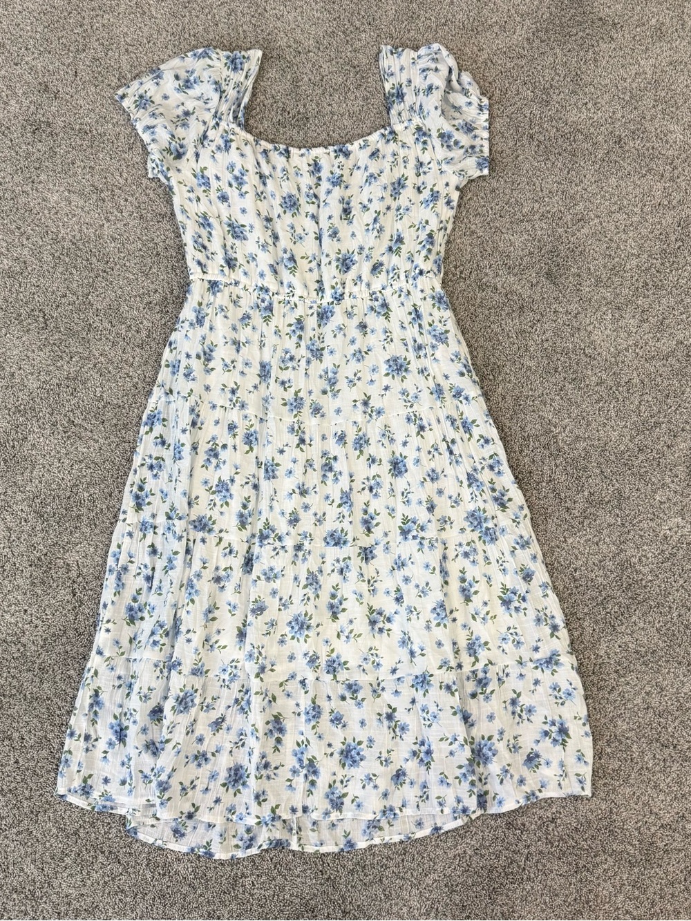 Indigo Rose White Blue Floral Tiered Puff Sleeve Midi Romantic Dress Women’s 1X - Picture 11 of 12